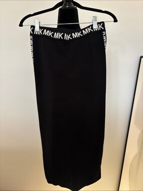 Michael Kors Black Pencil Skirt with MK Logo Waistband